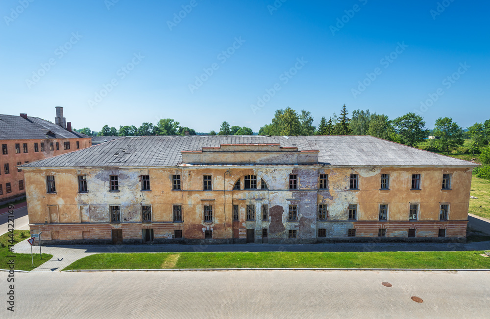 Abandoned buildings in complex of 19th century military fortress in Daugavpils, Latvia