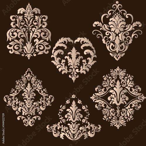 Vector set of damask ornamental elements. Elegant floral abstract elements for design. Perfect for invitations, cards etc.