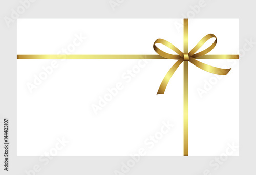 Gift certificate, Gift Card With Golden Ribbon And A Bow on white background.  Gift Voucher Template.  Vector image.