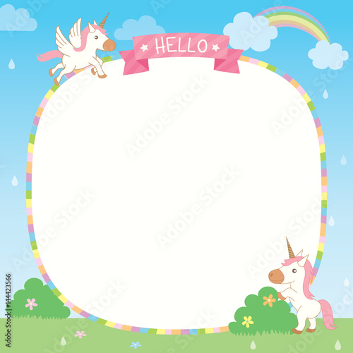 Rainy day with rainbow and unicorn template for kids