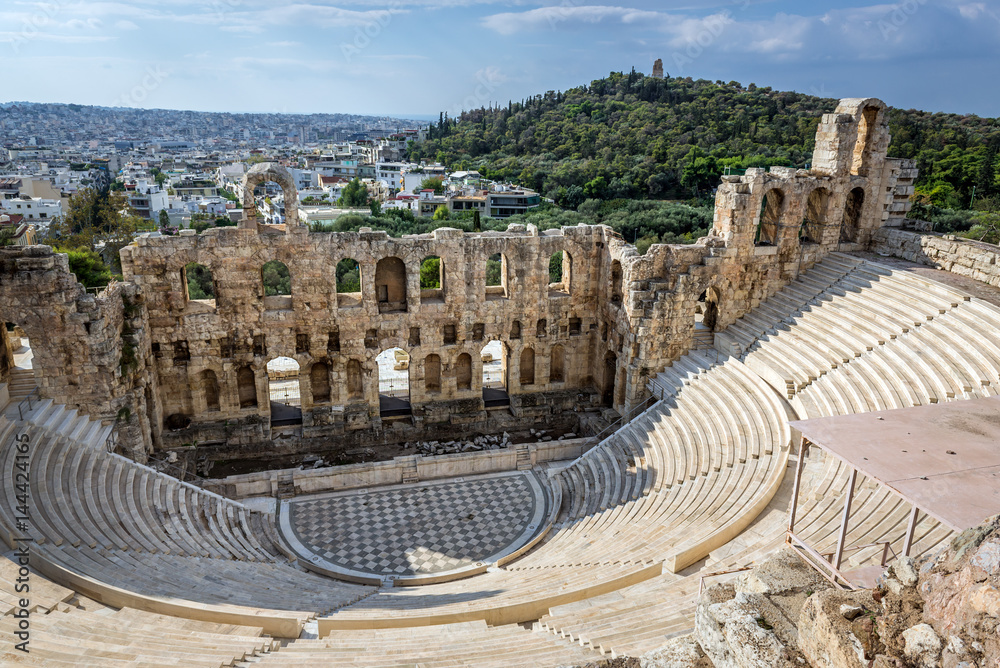 Ruins of ancient theater Herod Atticus Odeon, Acropolis in Athens, Greece