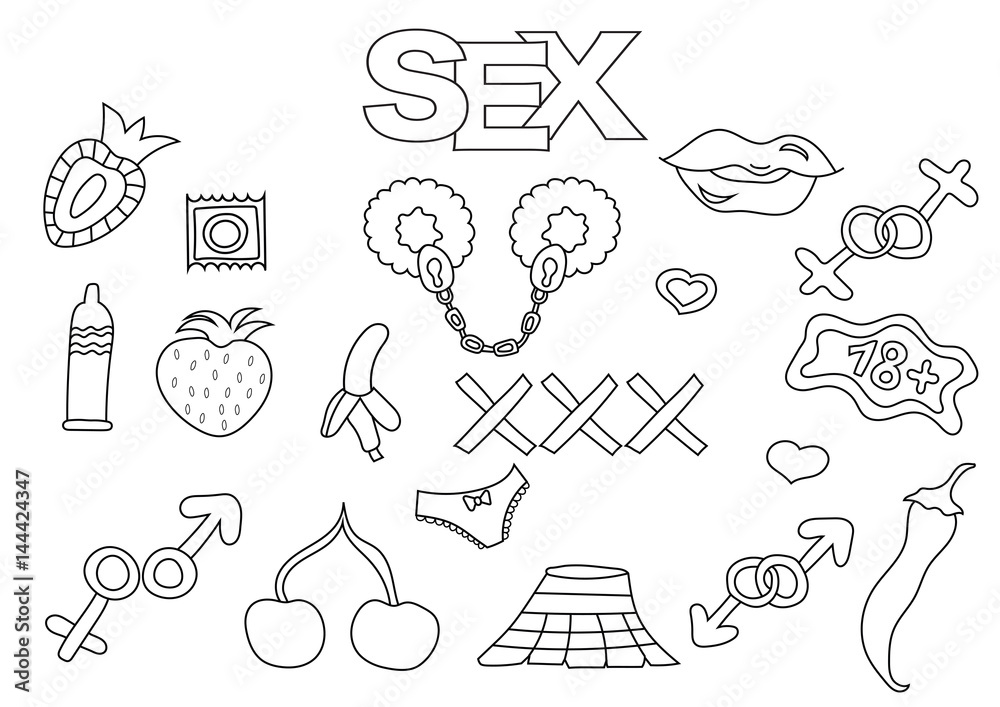Sexxf - Vetor de Sex and porn elements hand drawn set. Coloring book template.  Outline doodle elements vector illustration. Kids game page. do Stock |  Adobe Stock