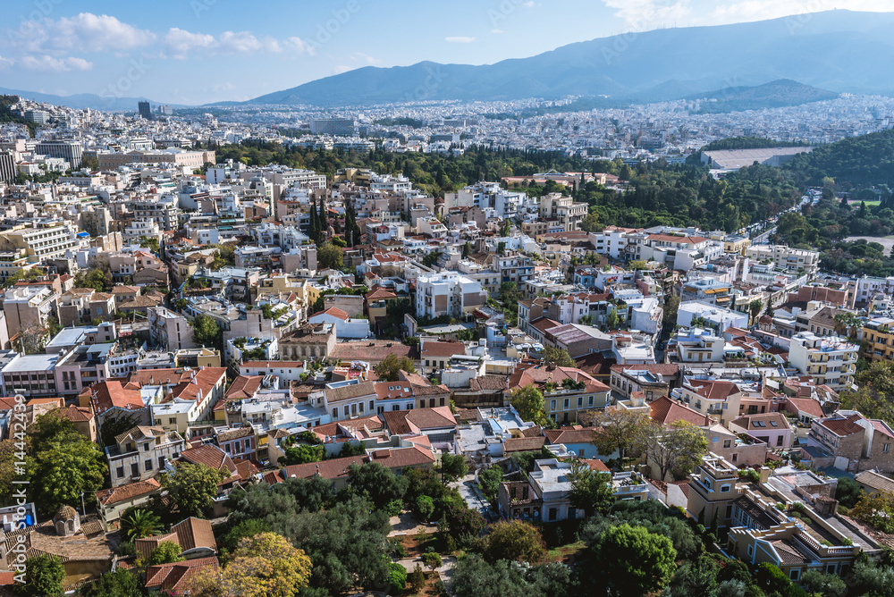 Aerial view on Plaka old town from Acropolis hill of Athens, Greece Aerial view on Plaka old town from Acropolis hill of Athens, Greece