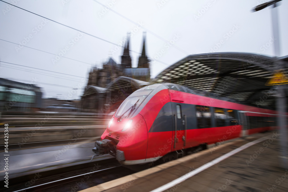 cologne city germany and red train