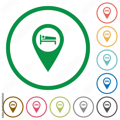 Hotel GPS map location flat icons with outlines