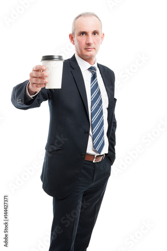 Senior elegant man holding coffee cup