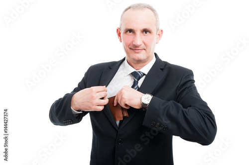 Portrait of elegant man taking out his wallet