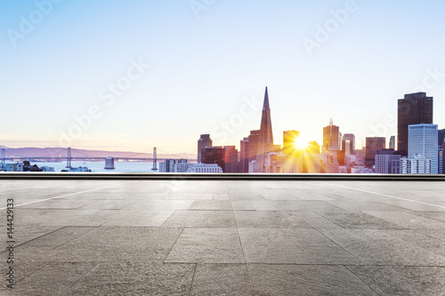 Photography empty floor with cityscape of san francisco