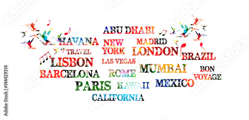 Touristic most famous destinations in the world. Typography travel vector illustration