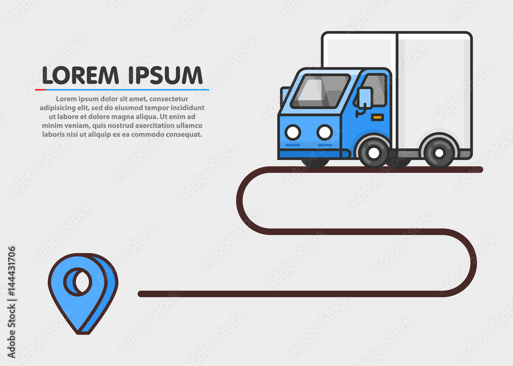 Delivery path. Blue trailer. Shipping background. Delivery path. Blue trailer. Shipping background.