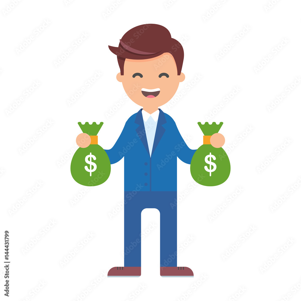 Φωτογραφία Vector illustration of businessman holding bags of money in each hand