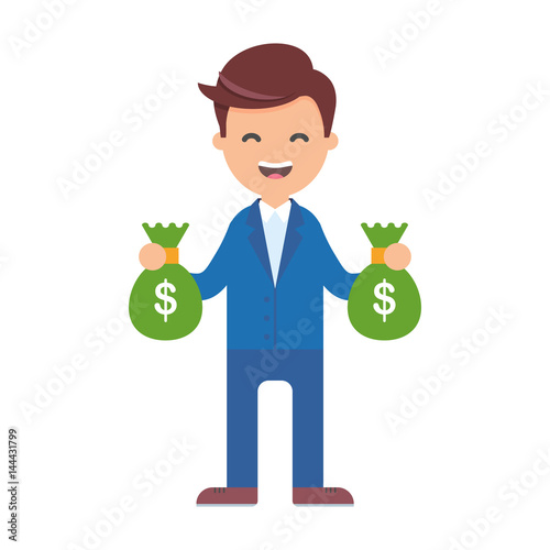 Vector illustration of businessman holding bags of money in each hand