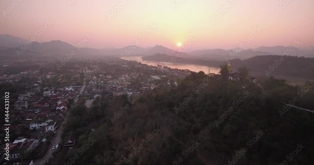 Sunset Over Mountains At Luang Prabang And Mount Phousi, Laos, Aerial Pullback
Sunset Over Mountains At Luang Prabang And Mount Phousi, Laos, Aerial Pullback