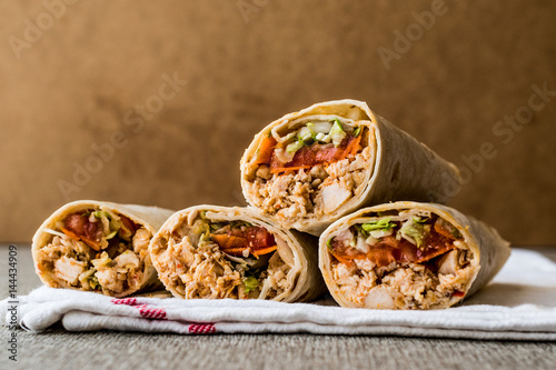 Chicken shawarma durum doner kebab copy space.. photo