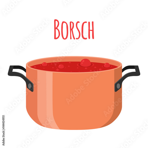 Borsch - red ukranian soup with beet, tomato, meat, beetroot, potato.
