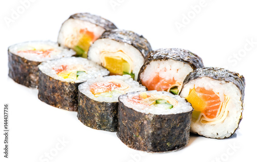 Japanese cuisine. Maki sushi isolated on white