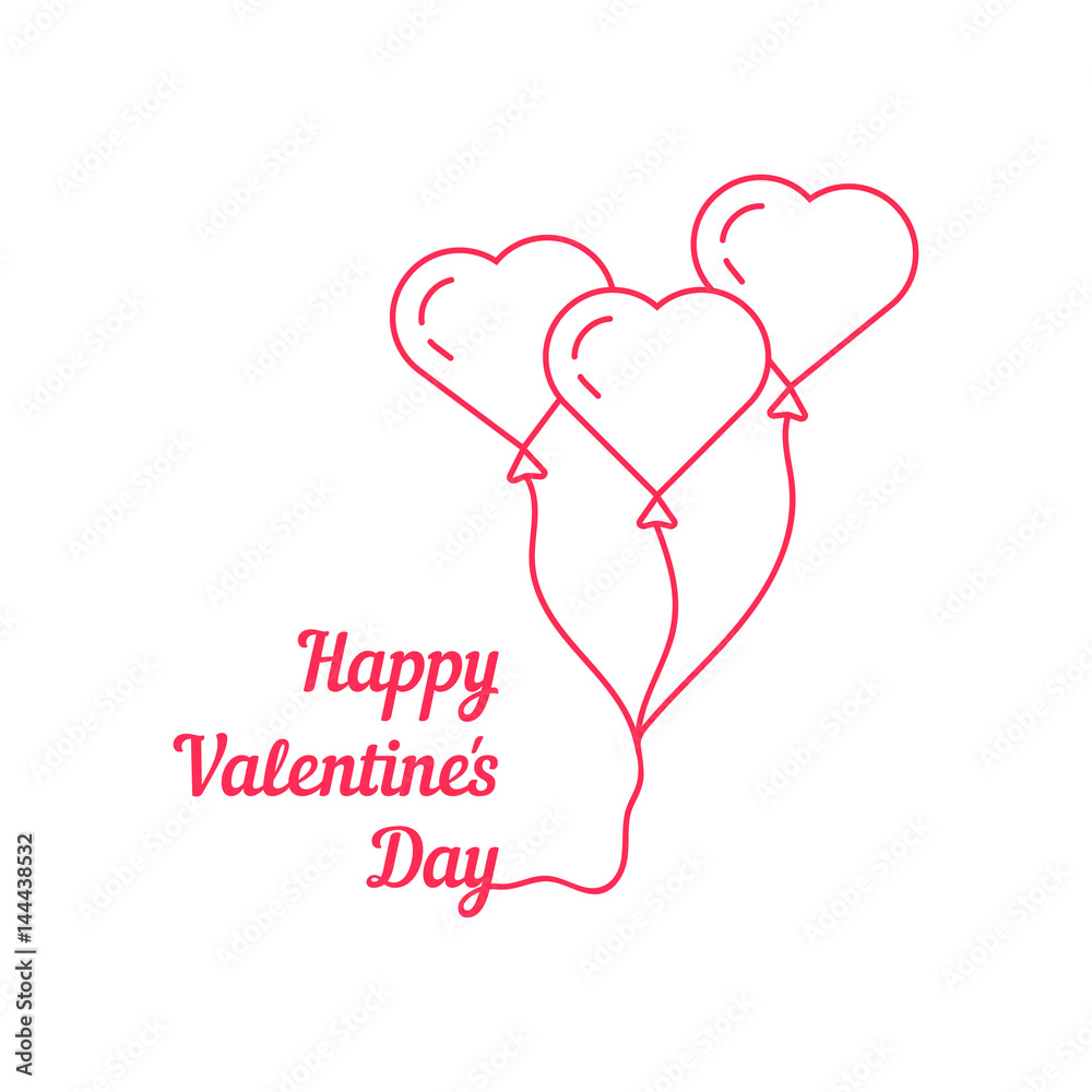 happy valentine's day with thin line balloon