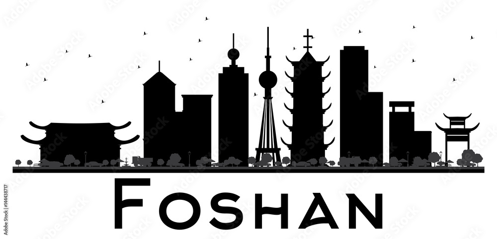 Foshan City skyline black and white silhouette.