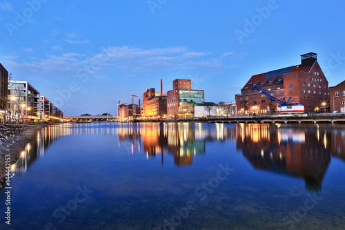 Illuminated Inner Harbor of Duisburg/ Germany