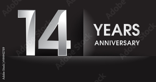 fourteen years Anniversary celebration logo, flat design isolated on black background, vector elements for banner, invitation card for celebrating 14th birthday party