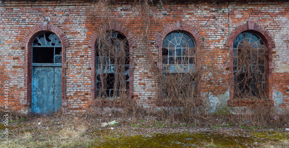 Part of building with door and windows. Part of building with door and windows.