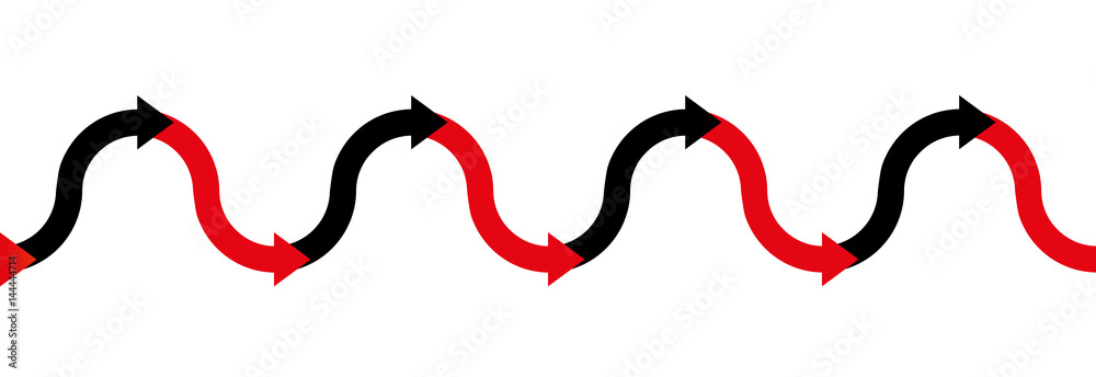 Φωτογραφία In the red - in the black - up and down arrow wave - business symbol for making profit or having positive income in the black, and having losses or being in debt in the red - seamless extensible