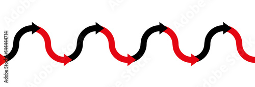 In the red - in the black - up and down arrow wave - business symbol for making profit or having positive income in the black, and having losses or being in debt in the red - seamless extensible.