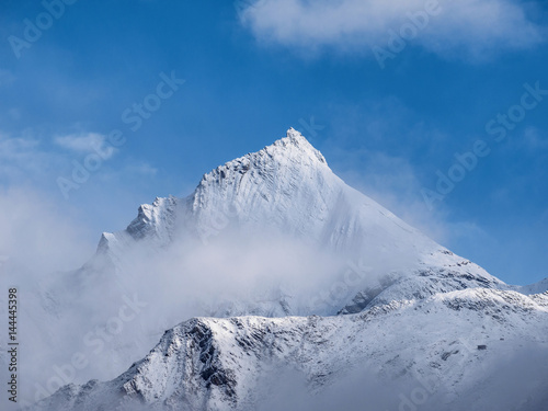 Closeup of China Sichuan "Four Girls Mountain" Snow Mountains.