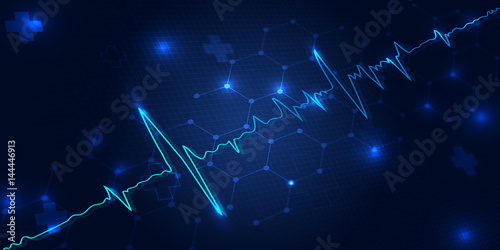 Health Concept with Cardiac Frequency in blue background photo