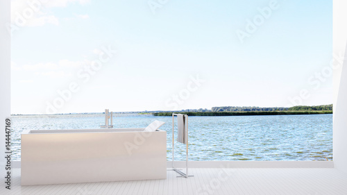 white bathroom sea view-3D Rendering