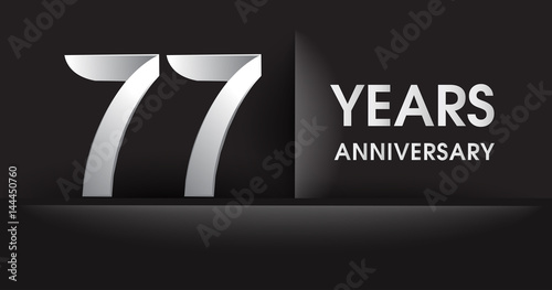 seventy seven years Anniversary celebration logo, flat design isolated on black background, vector elements for banner, invitation card for celebrating 77th birthday party
