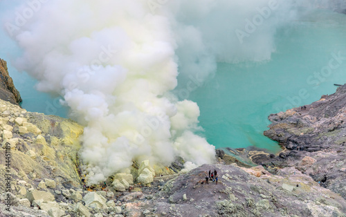 View at the caldera Kawah Ijen volcano and sulphur lake near Bondowoso, Baluran National Park - Jawa island, Indonesia
