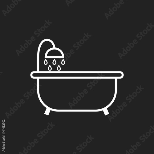 Bathtub vector icon. Bathroom shower vector illustration on black background.