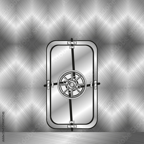 Steel door in the underground bunker. Vector illustration.
