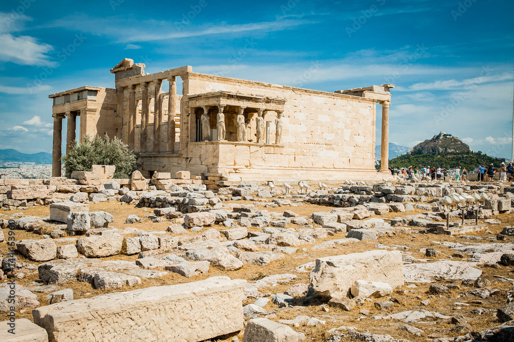 Greece, Athens, August 2016, The Acropolis of Athens, ancient citadel located on an extremely rocky outcrop above the city of Athens. Old Temple of Athena