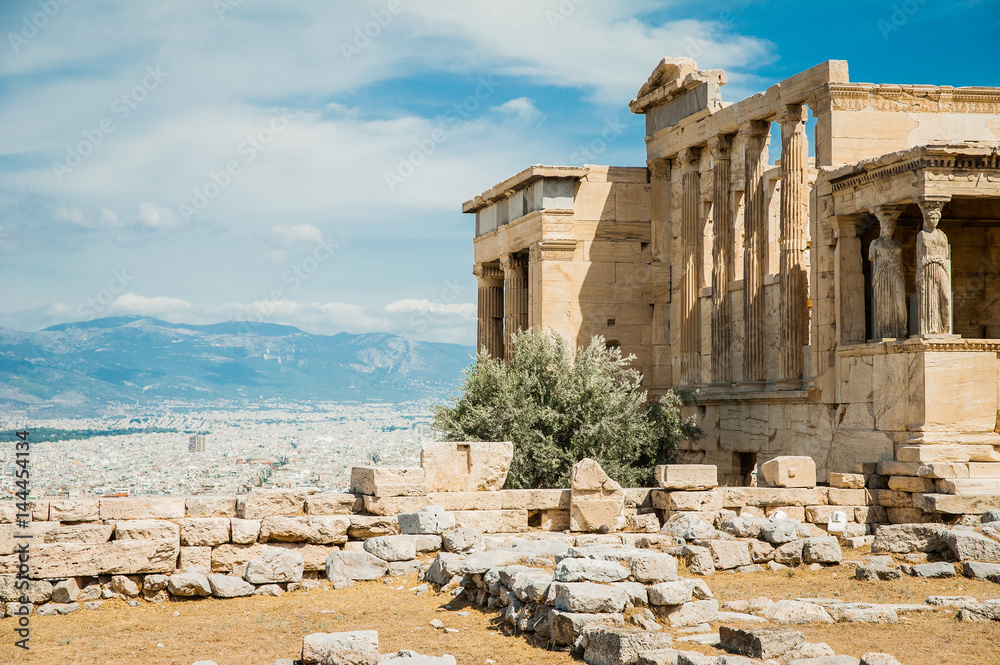Greece, Athens, August 2016, The Acropolis of Athens, ancient citadel located on an extremely rocky outcrop above the city of Athens. Old Temple of Athena