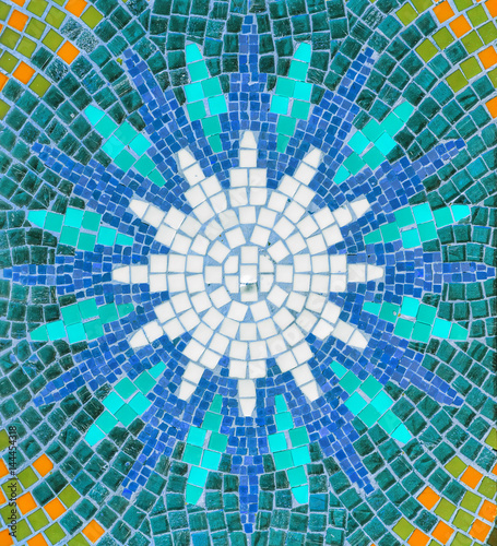 Beautiful colored glass-ceramic tiles on the church wall - Lisbon, Portugal photo