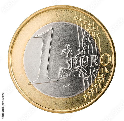 one euro coin isolated on white background / 1 euro münze isoliert auf hintergrund weiß photo