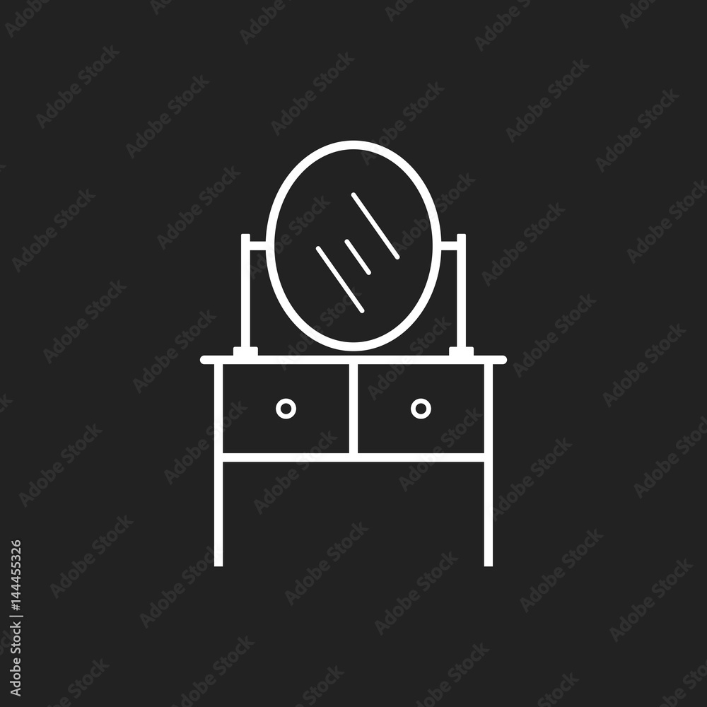 Furniture table with mirror icon. Mirror vector illustration on black background. Furniture table with mirror icon. Mirror vector illustration on black background.