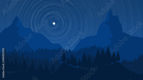 Mountain Landscape Illustration at Night with Stars © Nathan