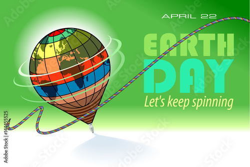 Spinning top representing rotating earth. Vector Illustration.