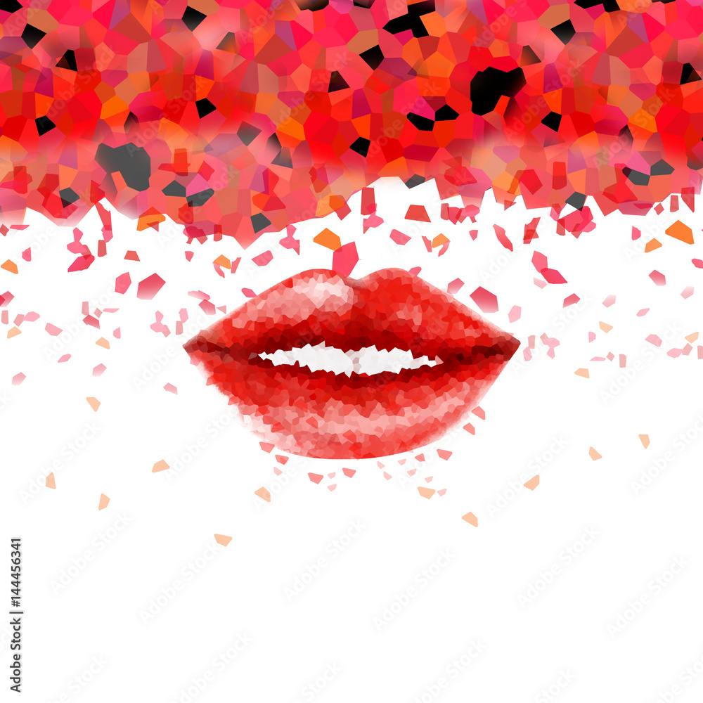 crystallized red lips on white background
