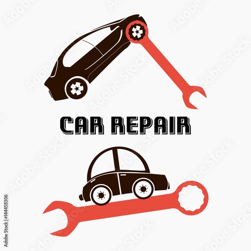 Editable Vector of Car and Spanner Wrench Iconic Illustration Logo for Vehicle Reparation Related Purposes
