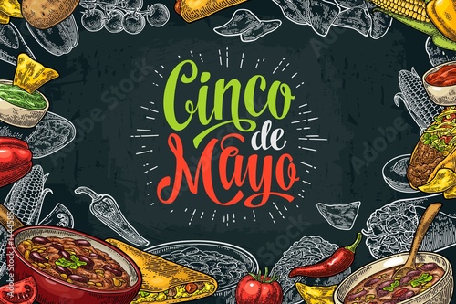 Cinco de Mayo lettering and mexican traditional food photo