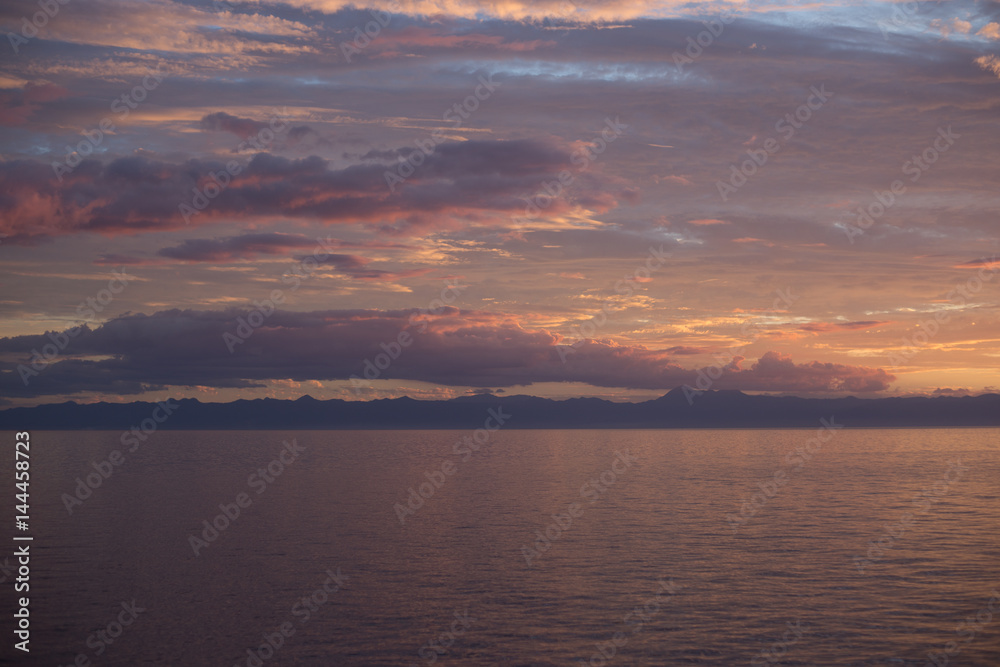 Purple Sunset over the mountains and Lake Malawi 