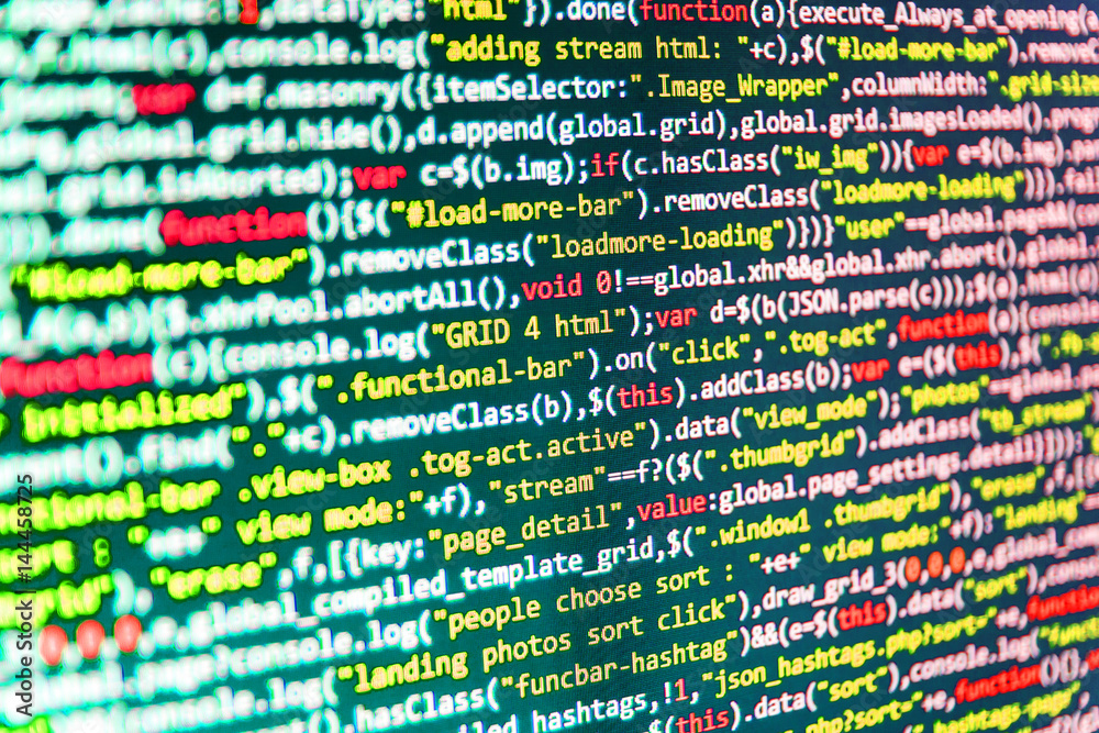 Foto de Notebook closeup photo. Web site codes on computer monitor. PHP ...