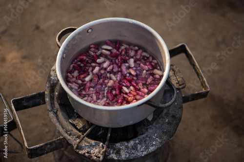 Preparing Beans in a Malawian Village, Africa