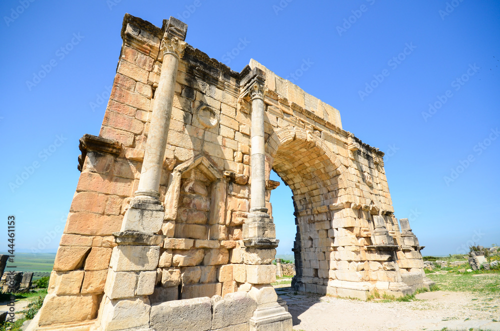 The Arch of Caracalla, an Iconic Triumphal Gate, at Volubilis, Morocco