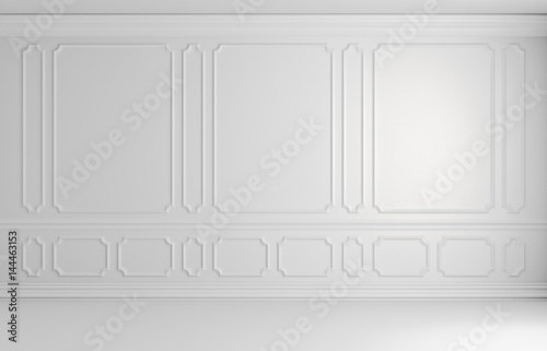 Fototapeta Naklejka Na Ścianę i Meble -  White colorless wall in classic style empty room architectural background