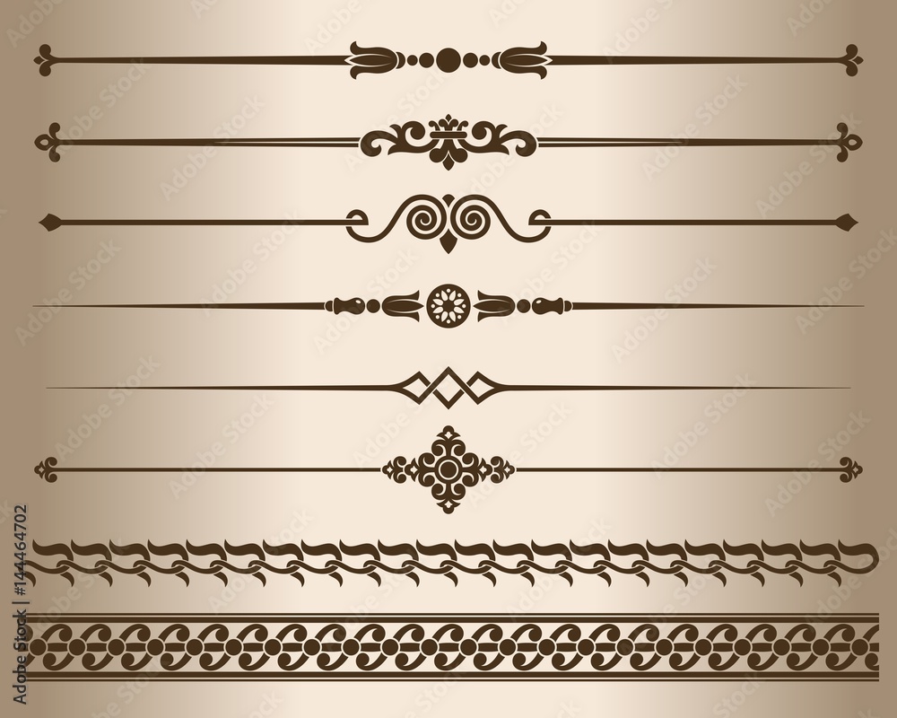 Fototapeta premium Elementy ozdobne. Elementy wystroju - ozdobne przekładki i ornamenty. Ilustracji wektorowych.